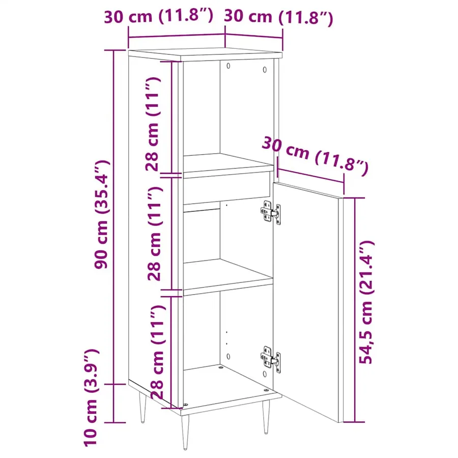 Armoire salle de bain sonoma gris 30x30x100 cm - 12