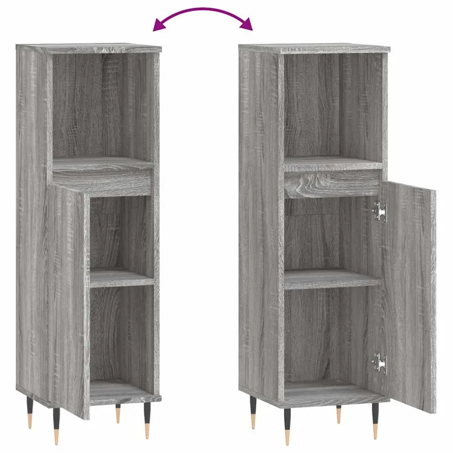Armoire salle de bain sonoma gris 30x30x100 cm - 9