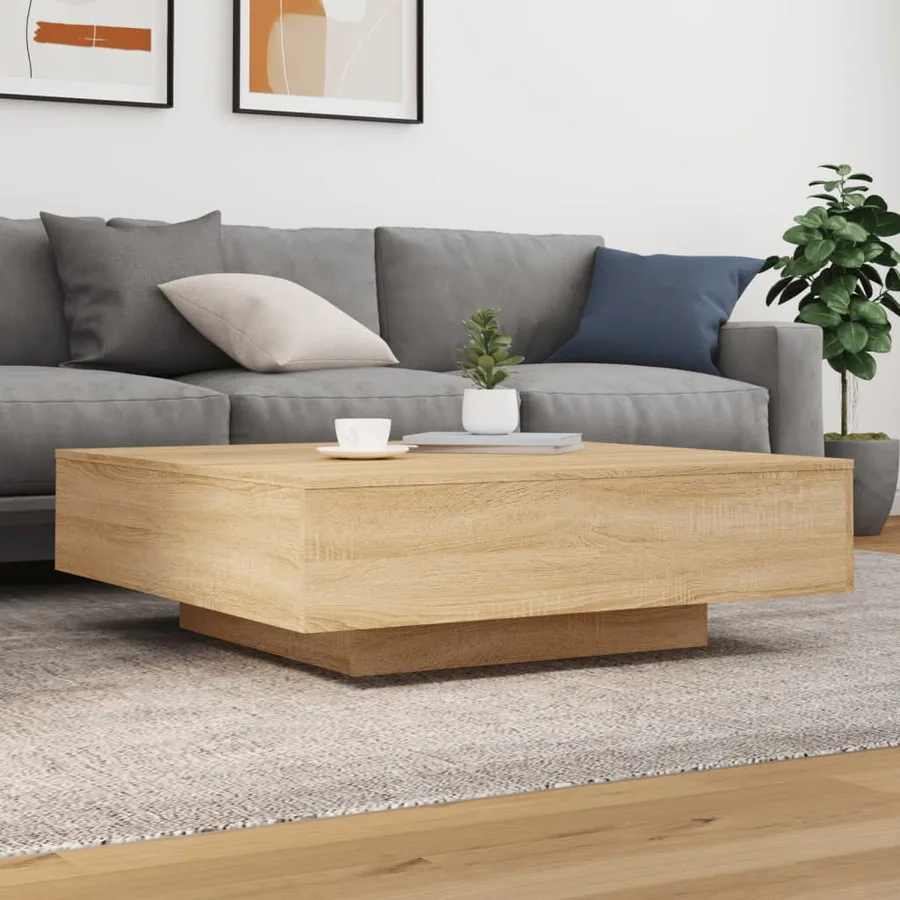 Table basse avec lumières LED chêne sonoma 100x100x31 cm - 4