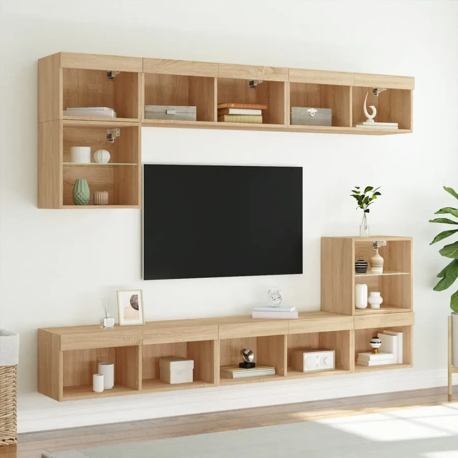 Meubles TV avec lumières LED 2 pcs chêne sonoma 80x30x30 cm - 3