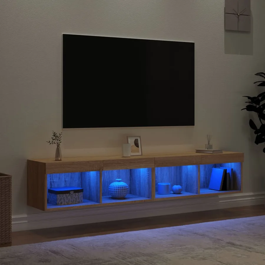 Meubles TV avec lumières LED 2 pcs chêne sonoma 80x30x30 cm - 4