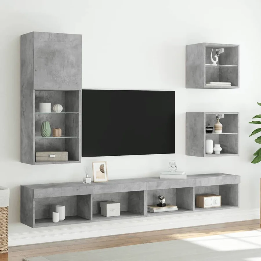 Meuble TV avec lumières LED gris béton 40,5x30x102 cm - 3