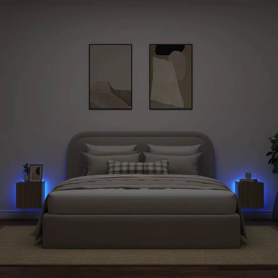 Meubles TV muraux lumières LED 2 pcs chêne sonoma 30,5x35x30 cm - 3