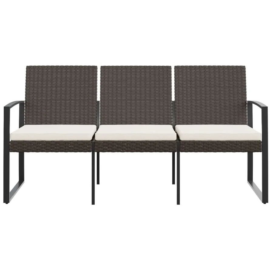 Banc de jardin à 3 places avec coussins marron PP rotin - 3