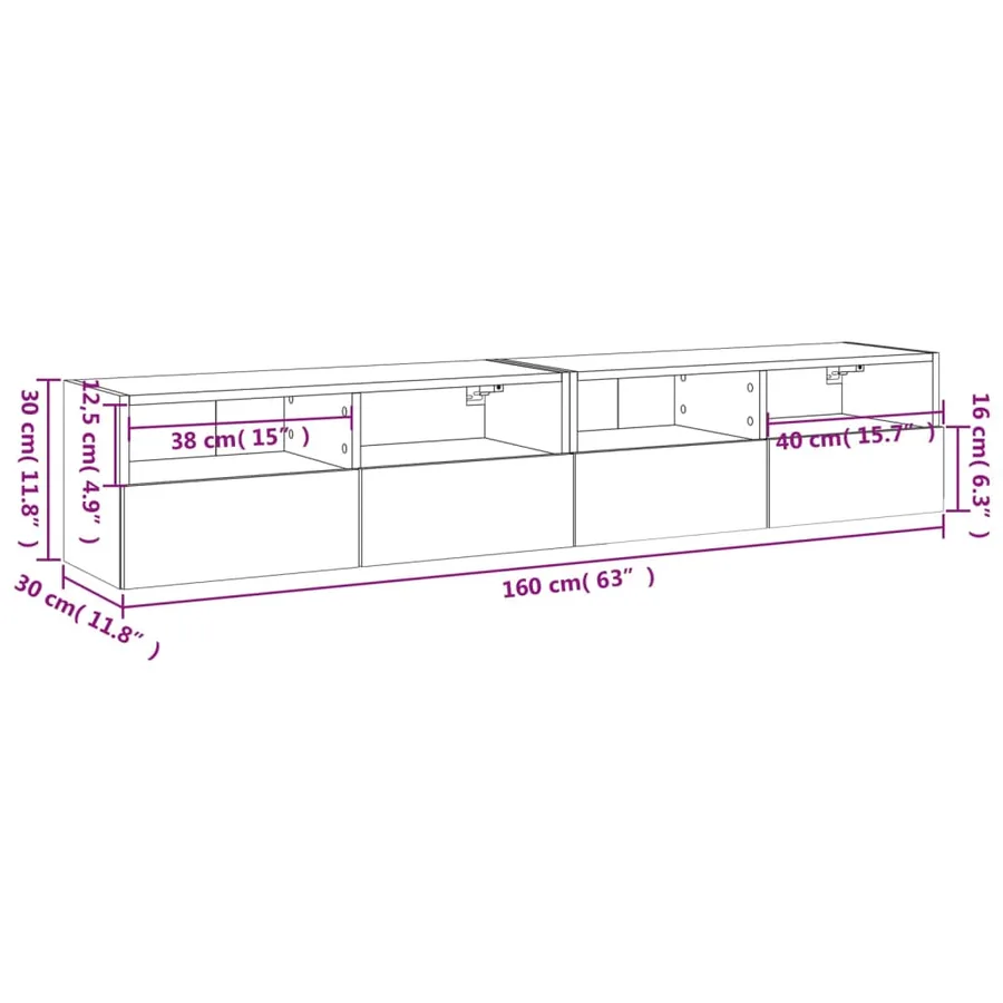 Meubles TV muraux 2pcs sonoma gris 80x30x30cm bois d'ingénierie - 14
