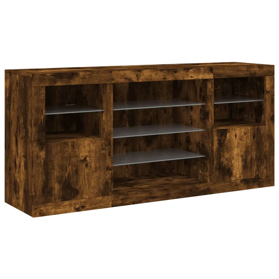 Buffet avec lumières LED chêne fumé 142,5x37x67 cm - 5