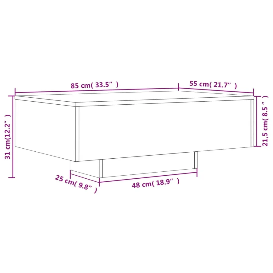 Table basse avec lumières LED gris béton 85x55x31 cm - 14