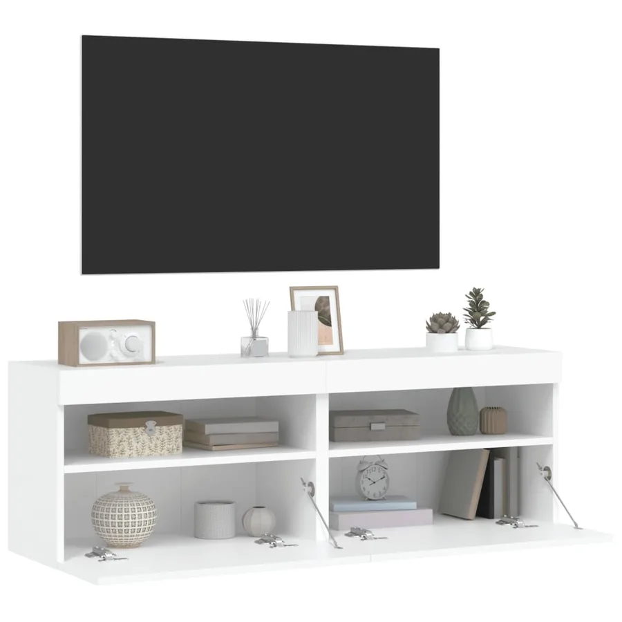 Meubles TV muraux avec lumières LED 2 pcs blanc 60x30x40 cm - 7