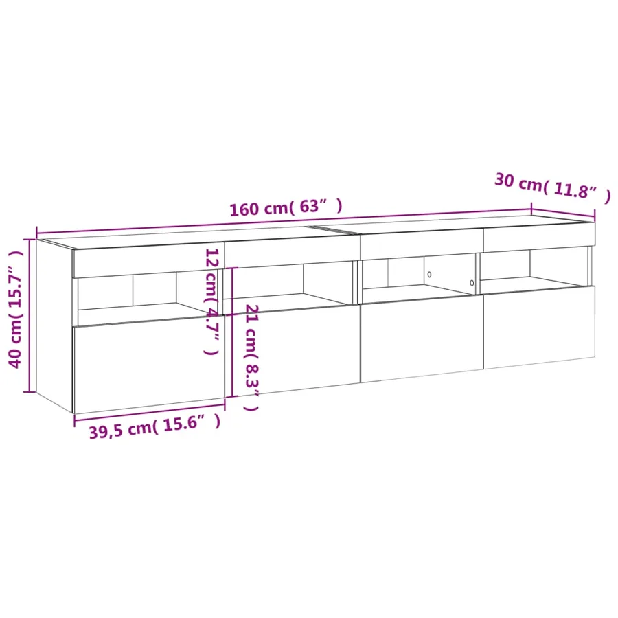 Meubles TV muraux lumières LED 2 pcs chêne sonoma 80x30x40 cm - 18