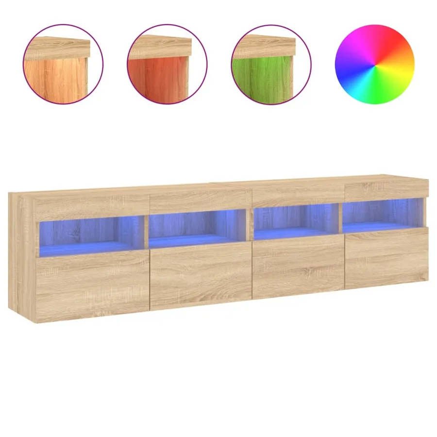 Meubles TV muraux lumières LED 2 pcs chêne sonoma 80x30x40 cm - 2