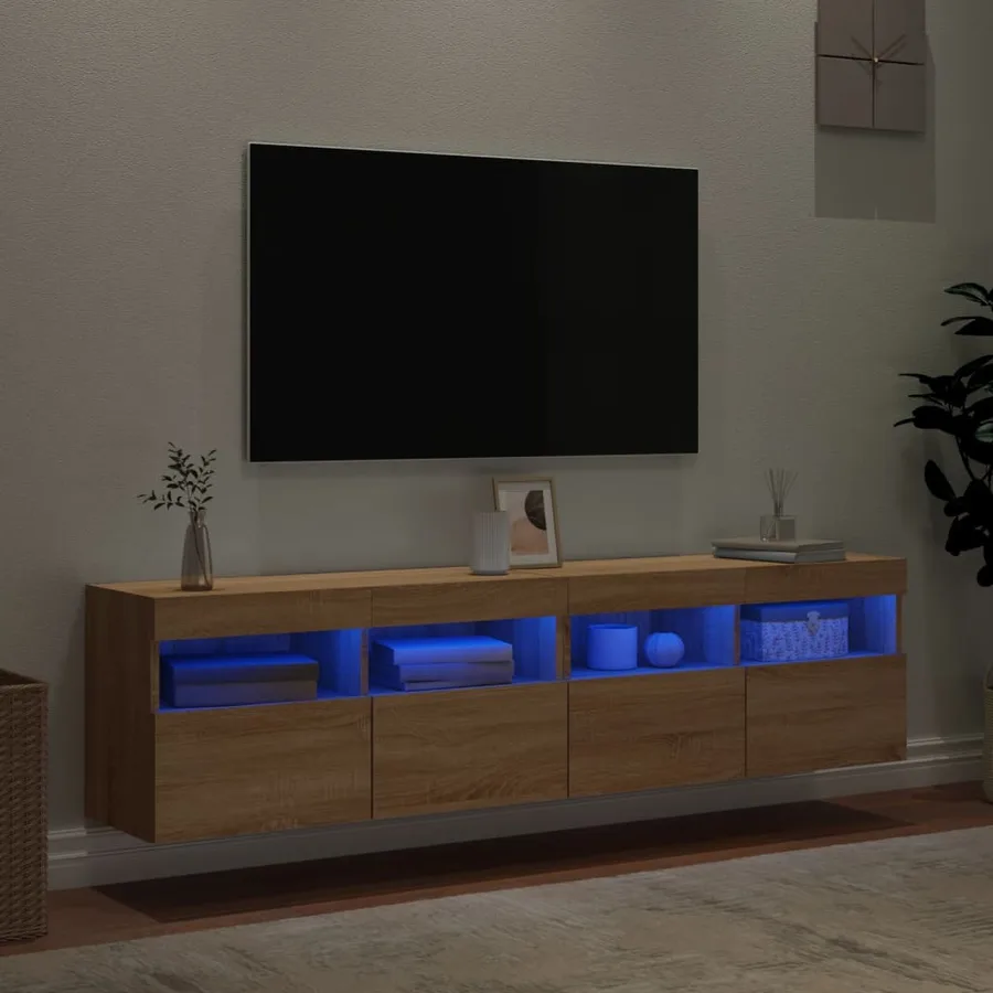 Meubles TV muraux lumières LED 2 pcs chêne sonoma 80x30x40 cm - 4