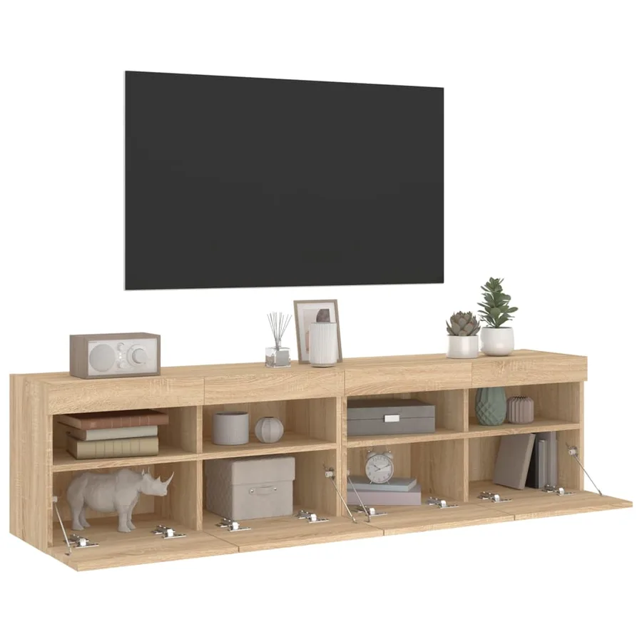 Meubles TV muraux lumières LED 2 pcs chêne sonoma 80x30x40 cm - 7