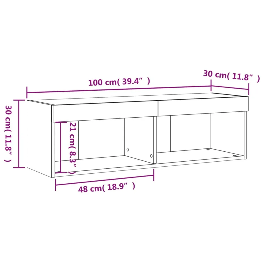 Meuble TV avec lumières LED sonoma gris 100x30x30 cm - 19