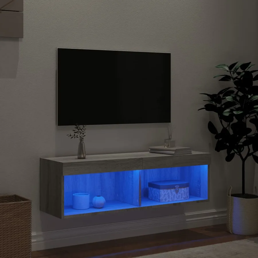Meuble TV avec lumières LED sonoma gris 100x30x30 cm - 3