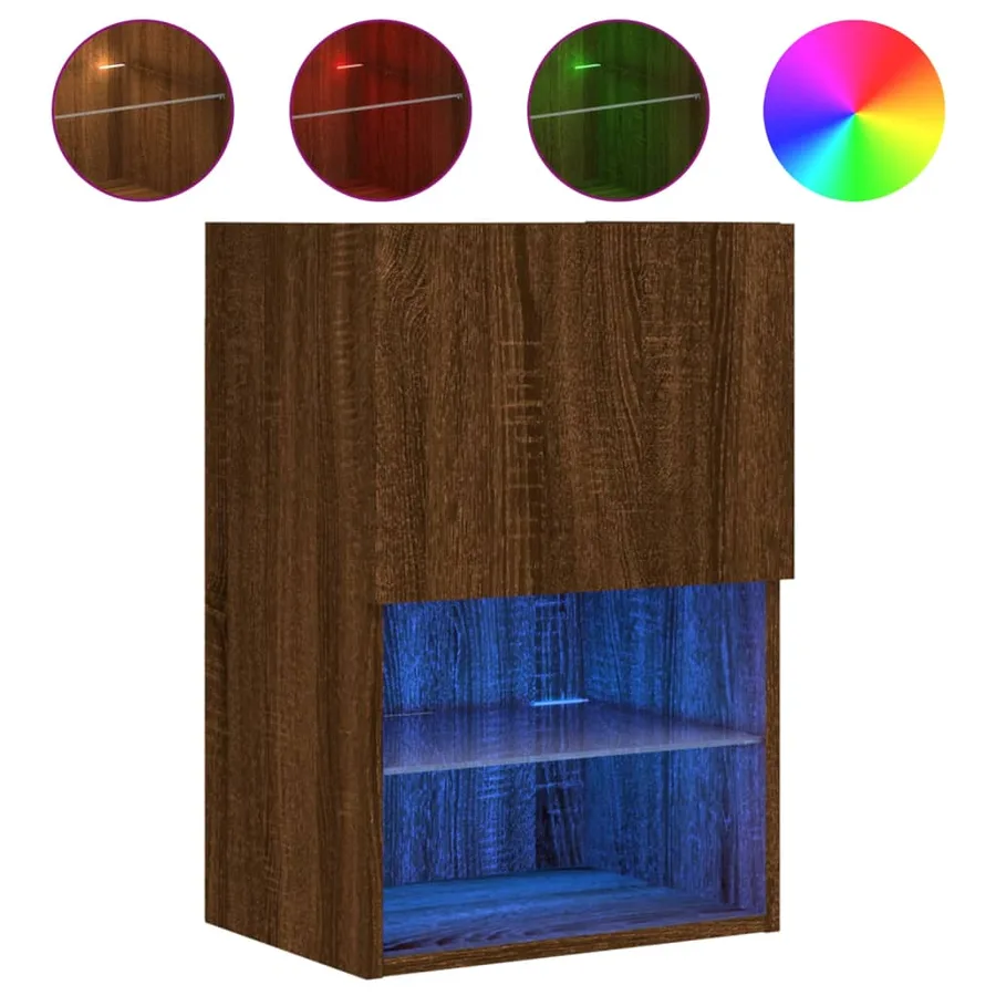 Meuble TV avec lumières LED chêne marron 40,5x30x60 cm - 2