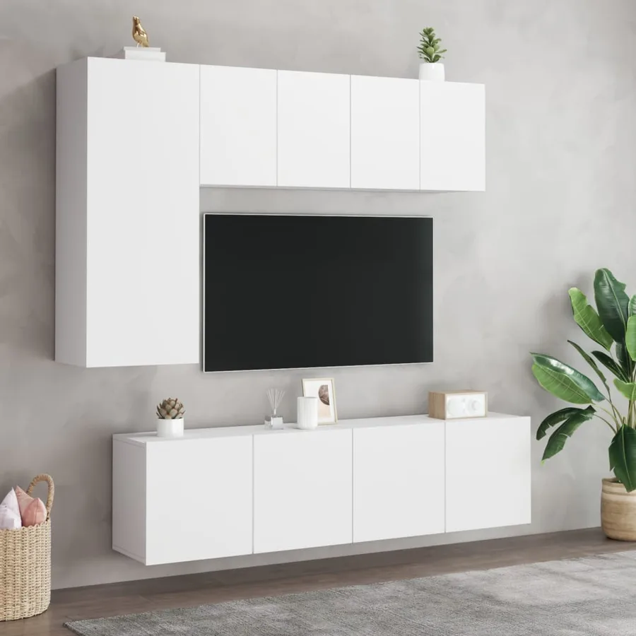 Unités murales TV 5 pcs blanc bois d'ingénierie - 3