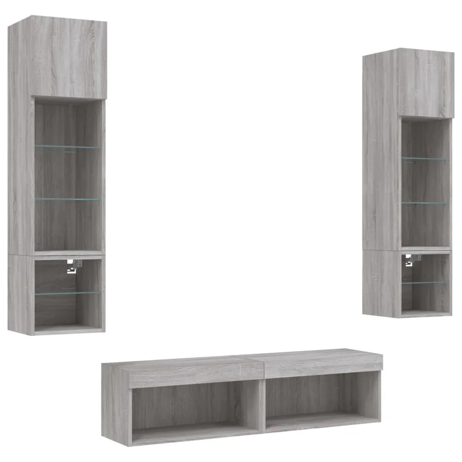 Unités murales TV avec LED 6 pcs gris sonoma bois d'ingénierie - 5
