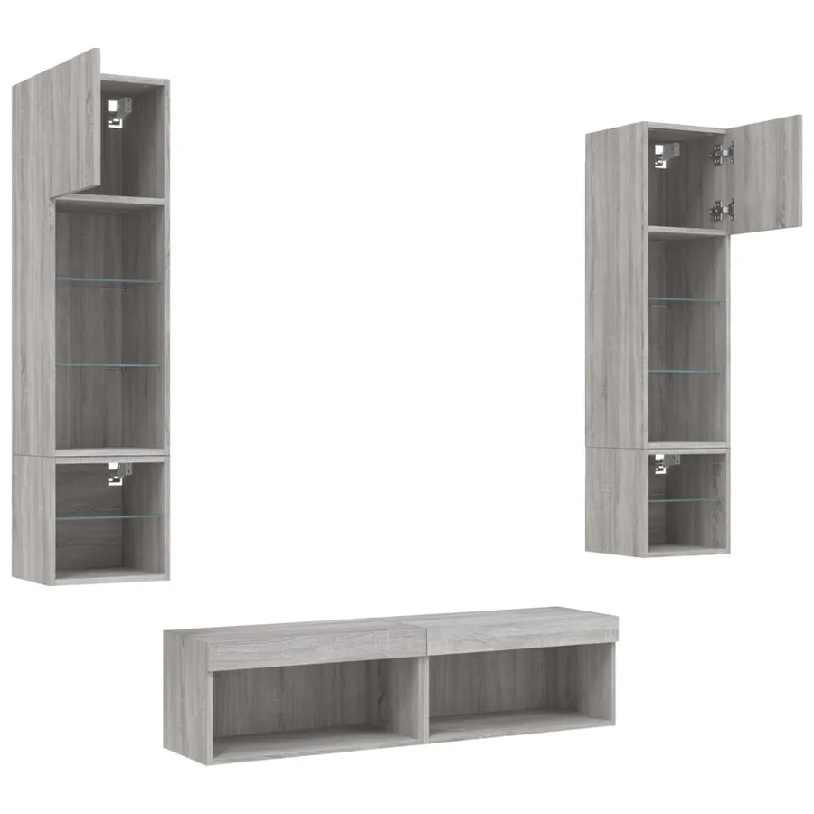 Unités murales TV avec LED 6 pcs gris sonoma bois d'ingénierie - 6