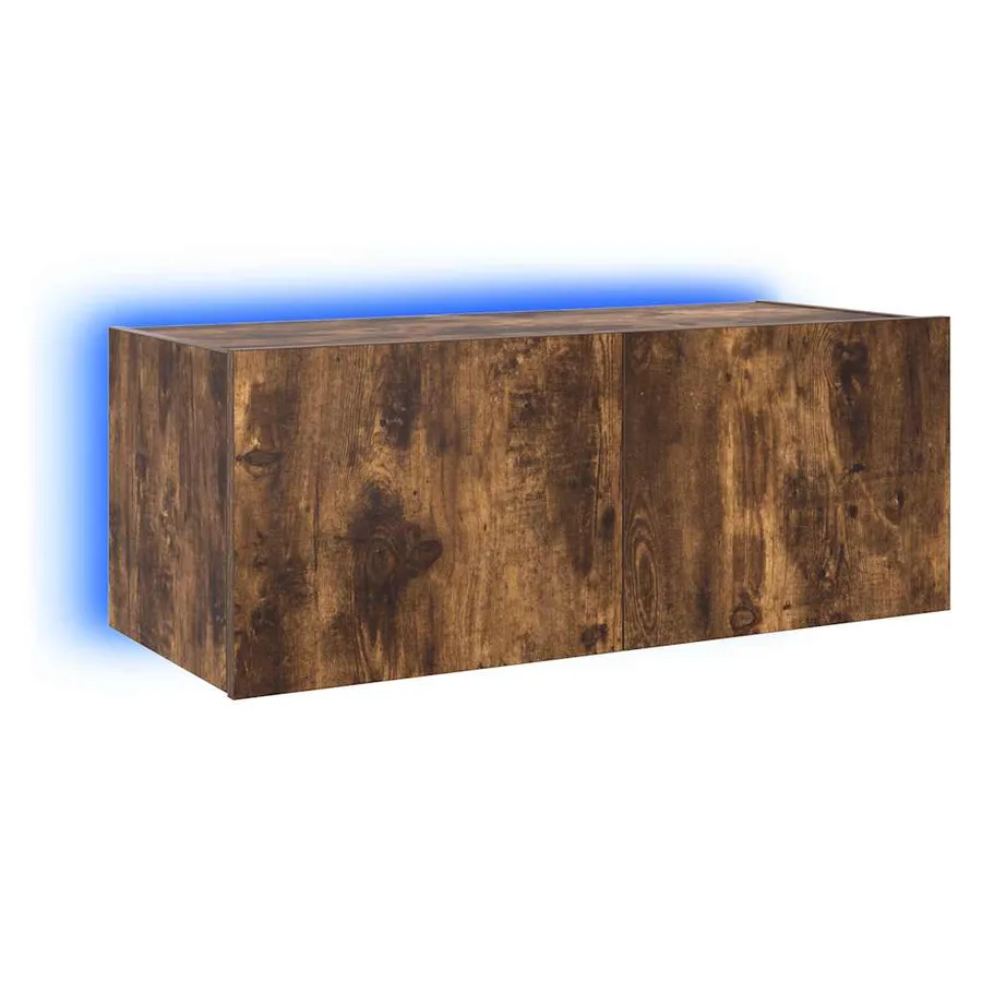 Meuble TV mural avec lumières LED chêne fumé 80x35x31 cm - 2