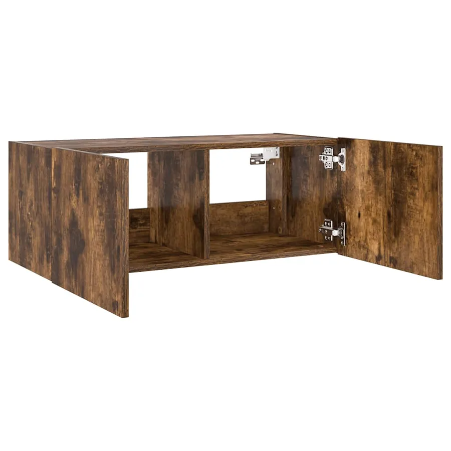 Meuble TV mural avec lumières LED chêne fumé 80x35x31 cm - 8