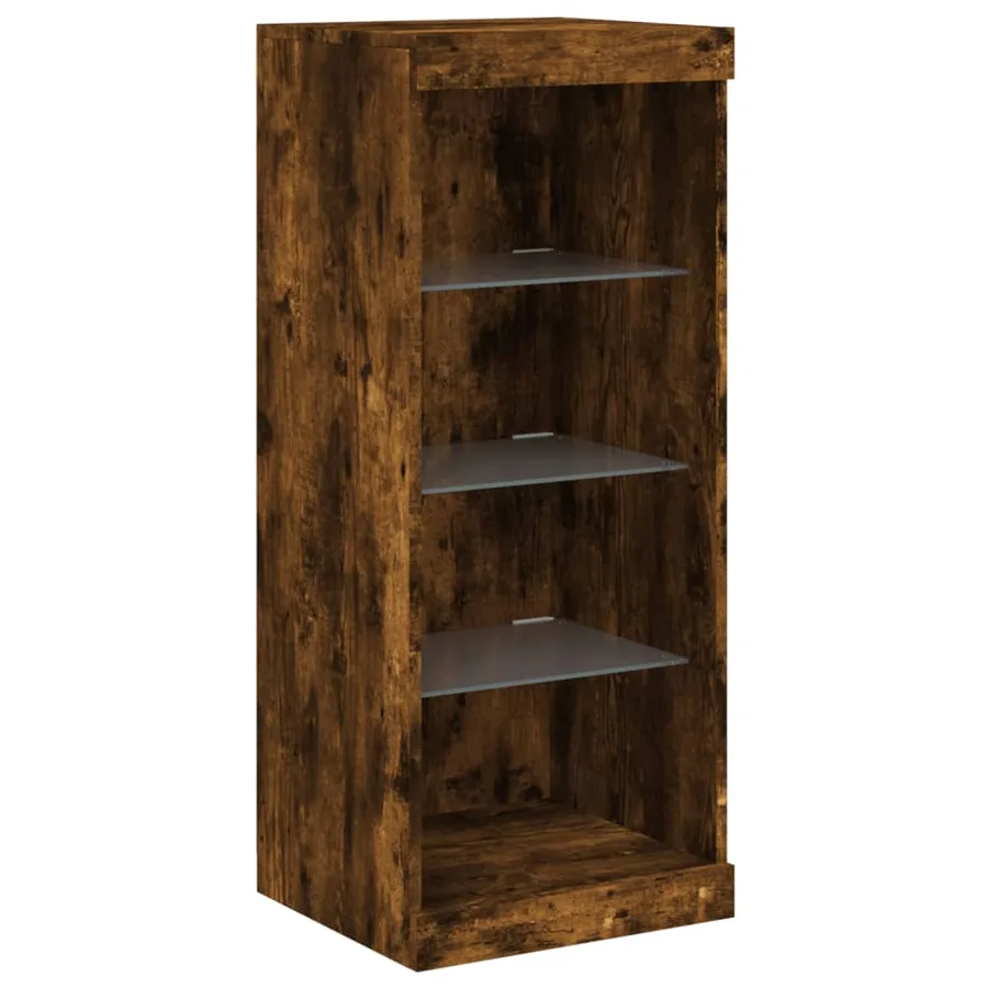 Buffet avec lumières LED chêne fumé 162x37x100 cm - 9