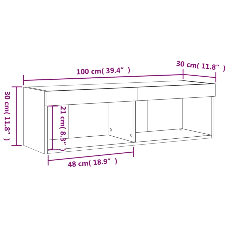 Meuble TV avec lumières LED chêne sonoma 100x30x30 cm - 19