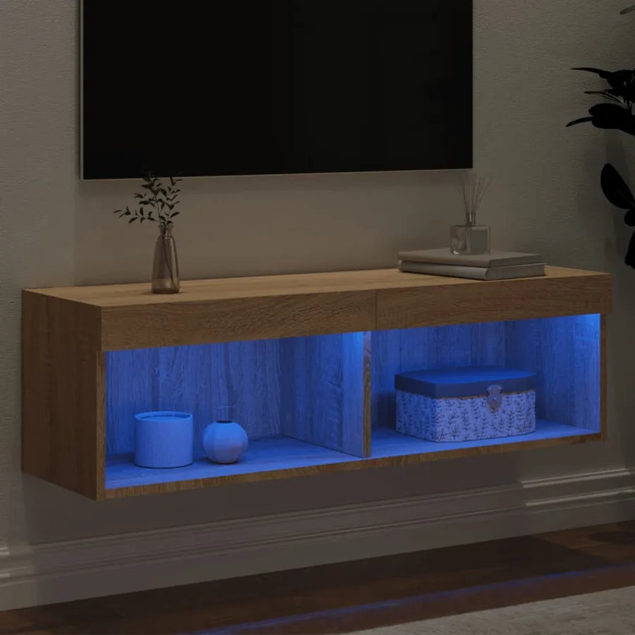 Meuble TV avec lumières LED chêne sonoma 100x30x30 cm - 4