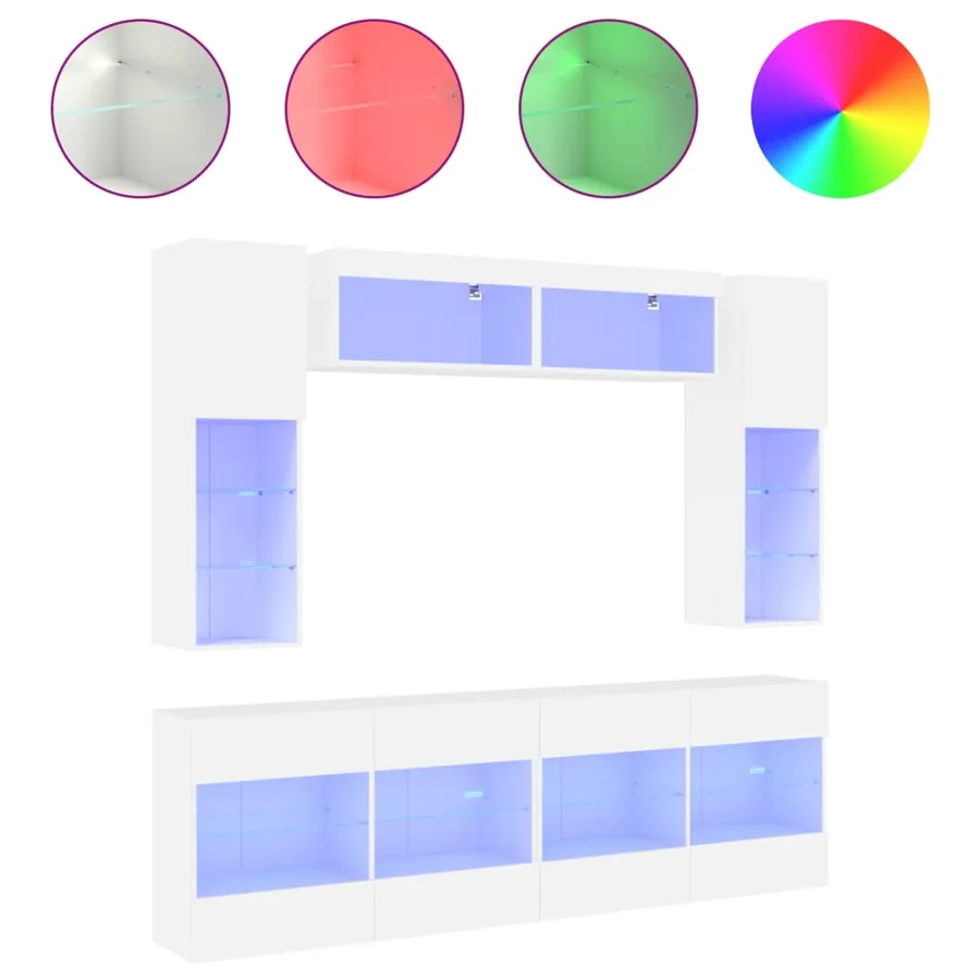 Ensemble de meubles TV muraux 6 pcs avec lumières LED blanc - 2