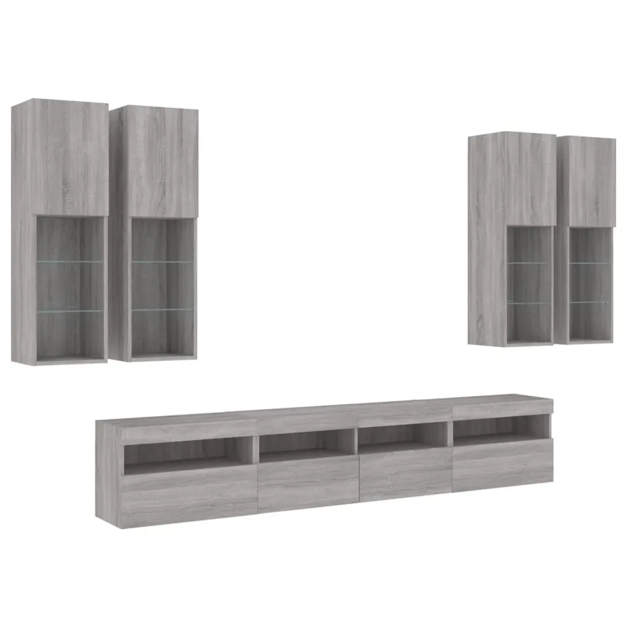 Ensemble de meubles TV muraux 7 pcs et lumières LED sonoma gris - 3