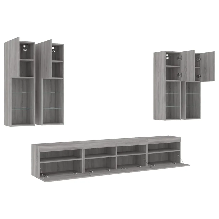 Ensemble de meubles TV muraux 7 pcs et lumières LED sonoma gris - 6