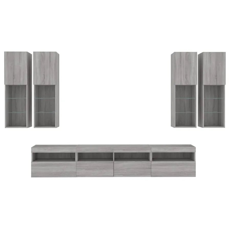 Ensemble de meubles TV muraux 7 pcs et lumières LED sonoma gris - 7