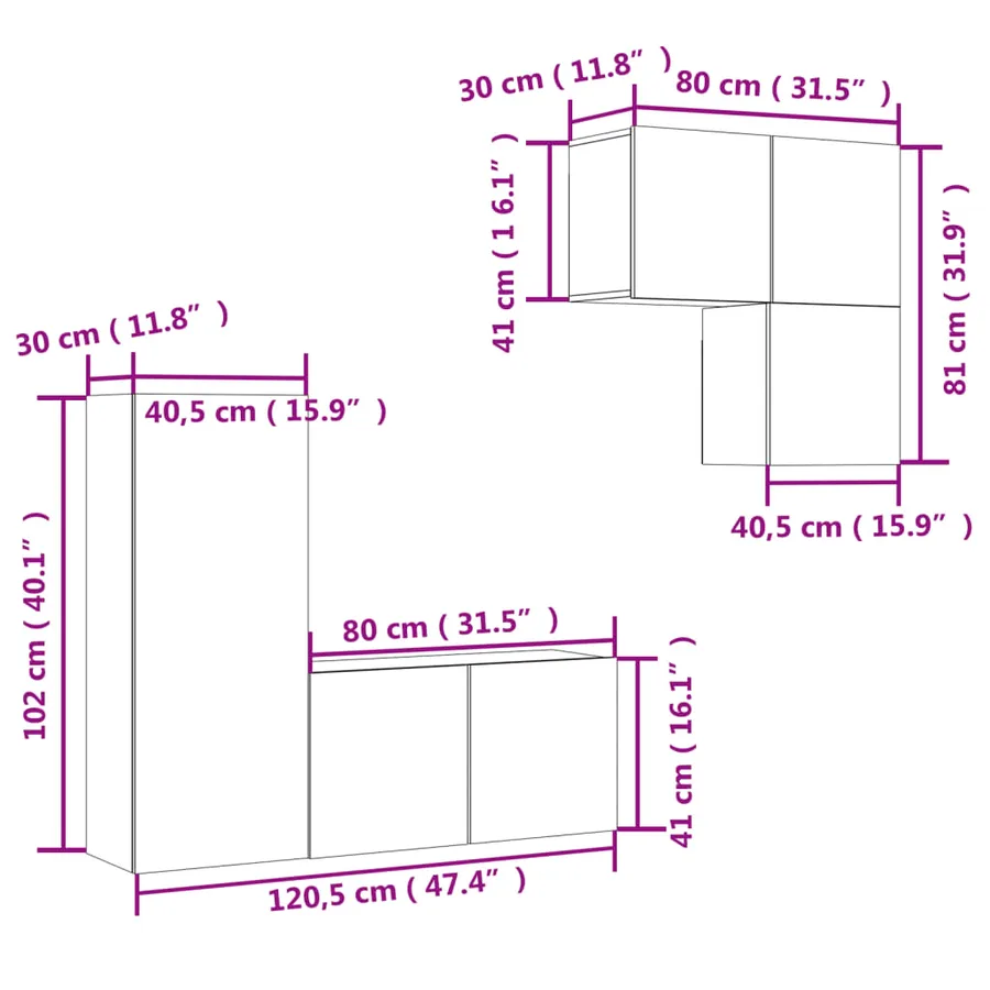 Unités murales TV 4 pcs chêne sonoma bois d'ingénierie - 14