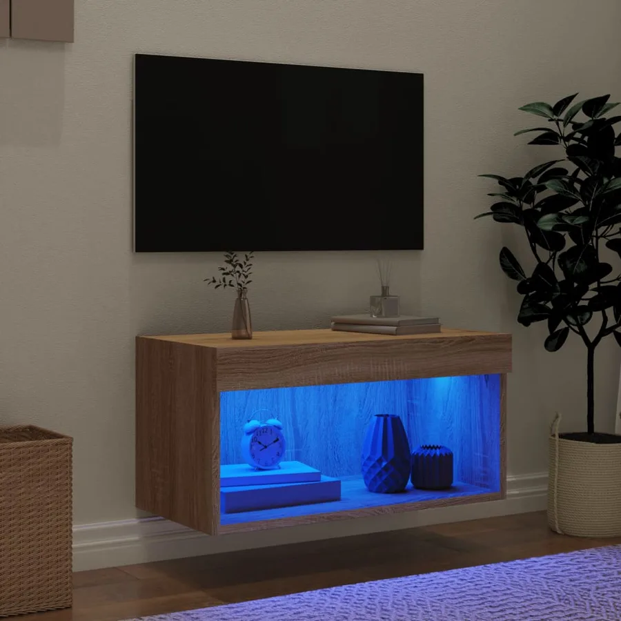 Meuble TV avec lumières LED chêne sonoma 60x30x30 cm - 3