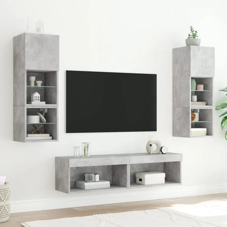 Meuble TV avec lumières LED gris béton 60x30x30 cm - 4