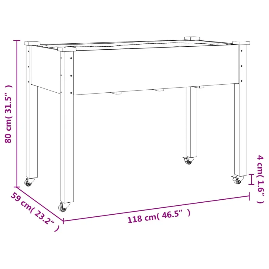 Jardinière sur roues avec doublure brun 118x59x80 cm bois sapin - 7