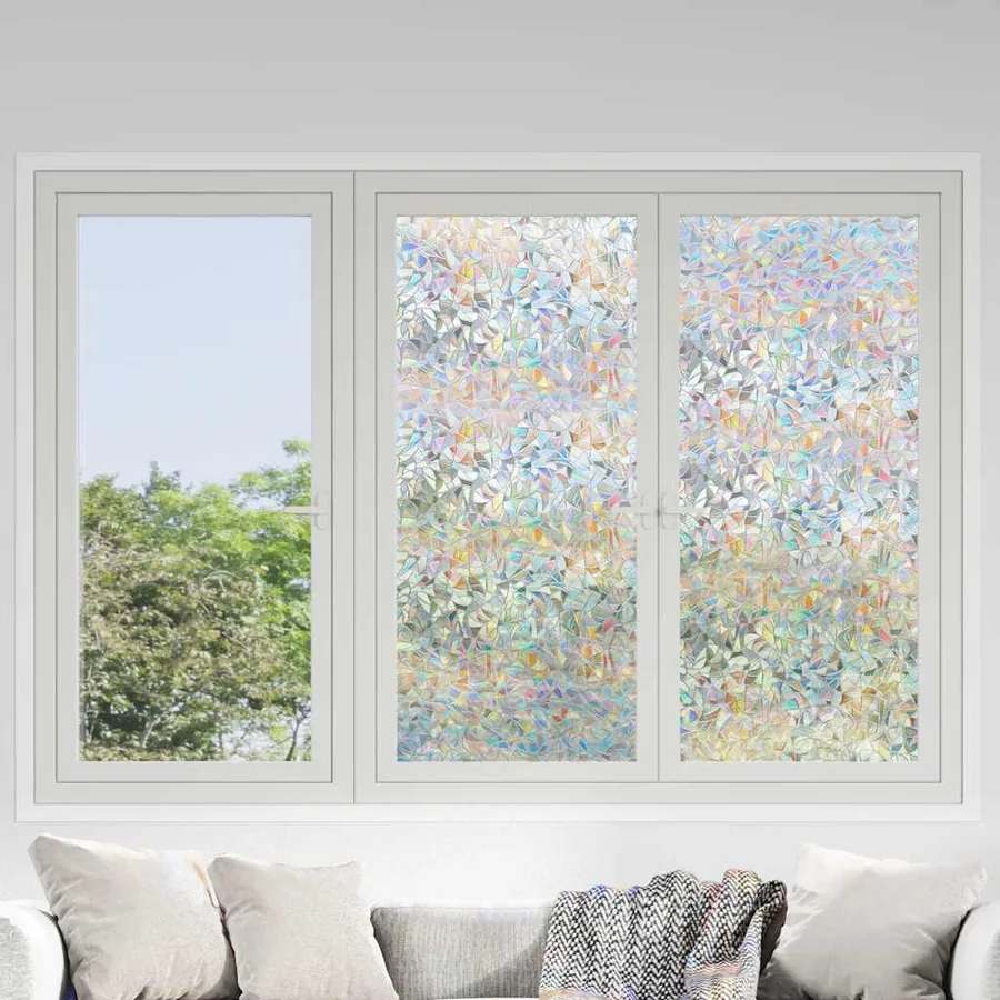 Films pour fenêtre 3 pcs dépoli motif arc-en-ciel 3D PVC