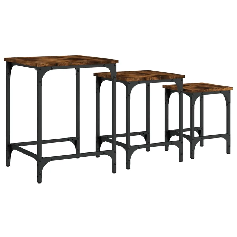 Tables basses gigognes 3 pcs chêne fumé bois d'ingénierie - 2