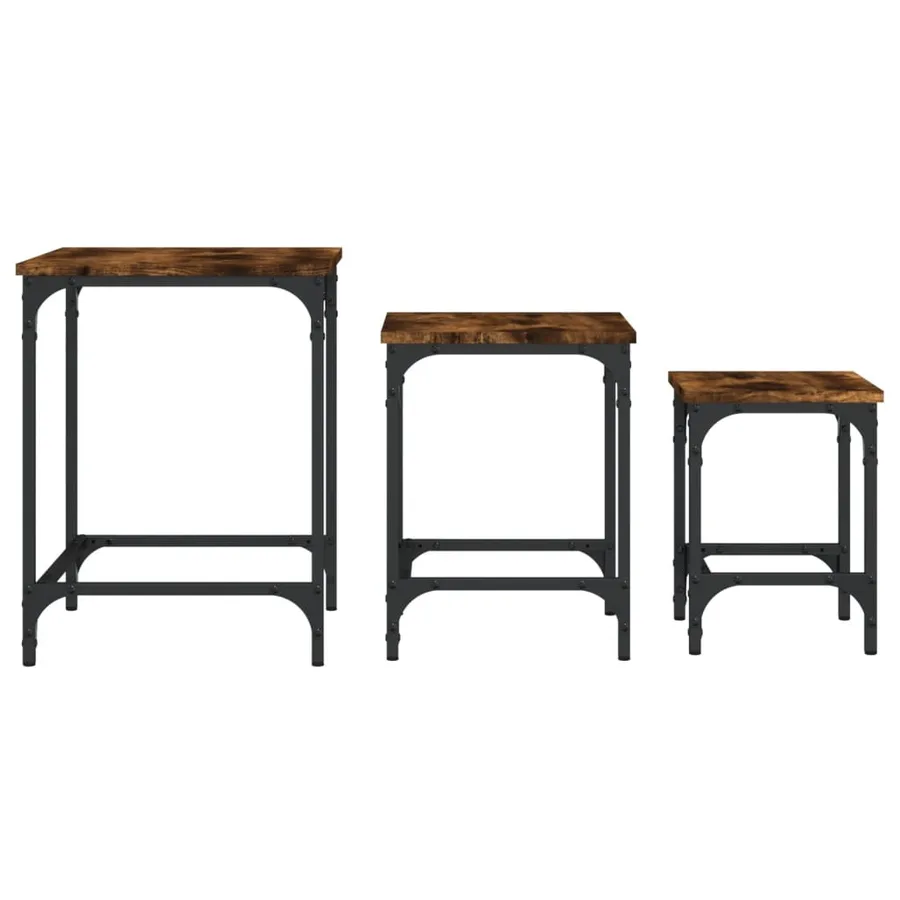Tables basses gigognes 3 pcs chêne fumé bois d'ingénierie - 5