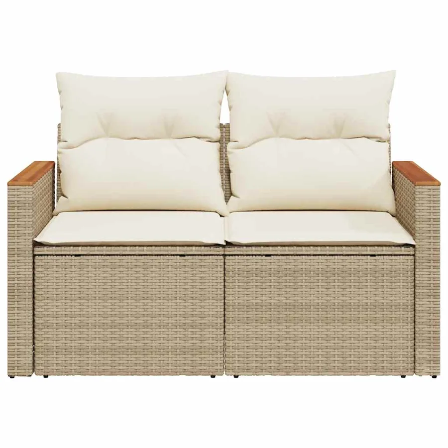 Canapé de jardin avec coussins 2 places beige résine tressée - 4