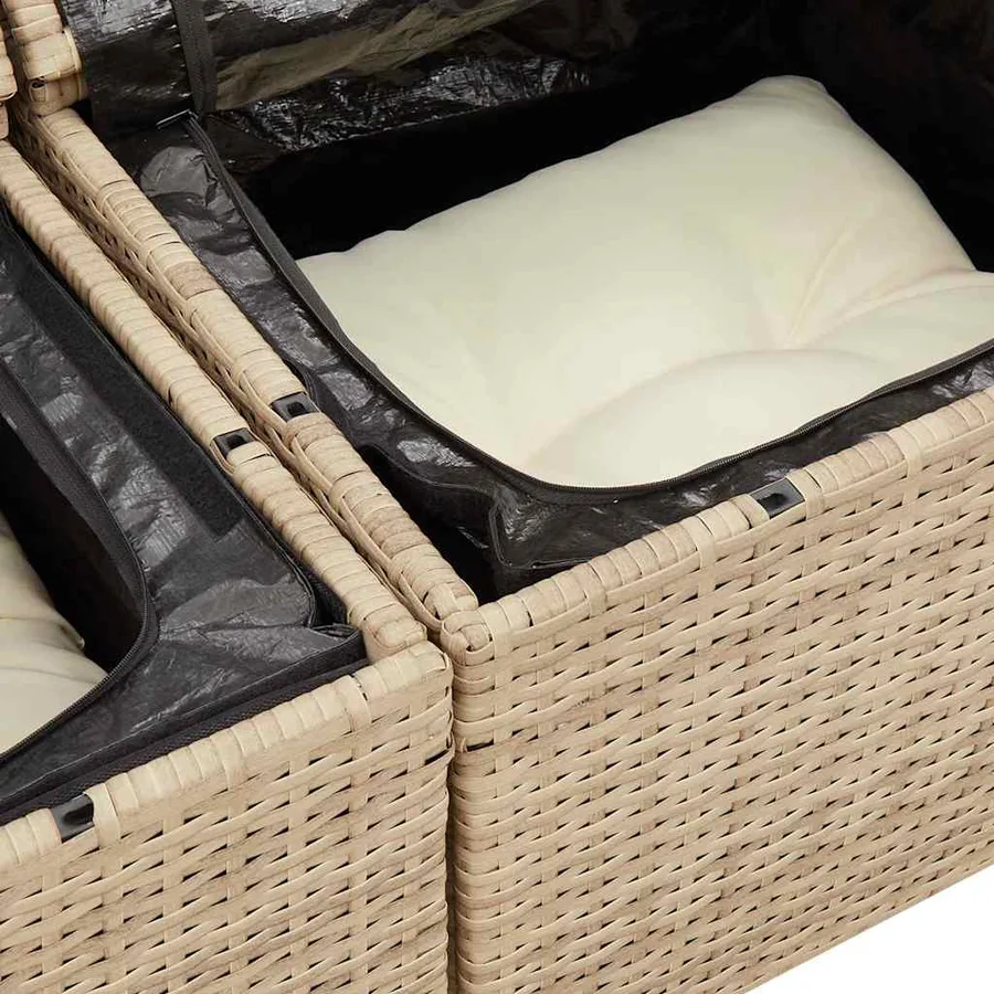 Canapé de jardin avec coussins 2 places beige résine tressée - 8