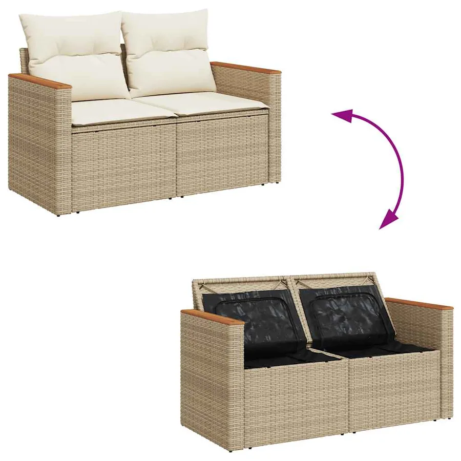 Canapé de jardin avec coussins 2 places beige résine tressée - 9