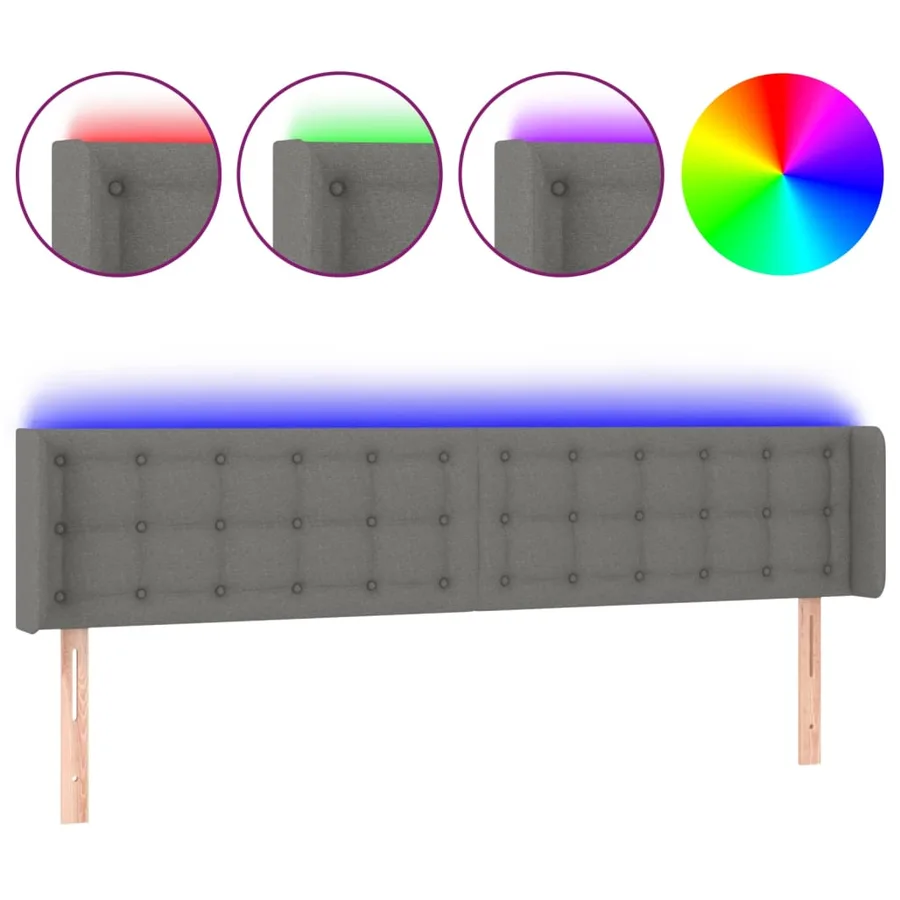 Tête de lit à LED Gris foncé 163x16x78/88 cm Tissu - 2