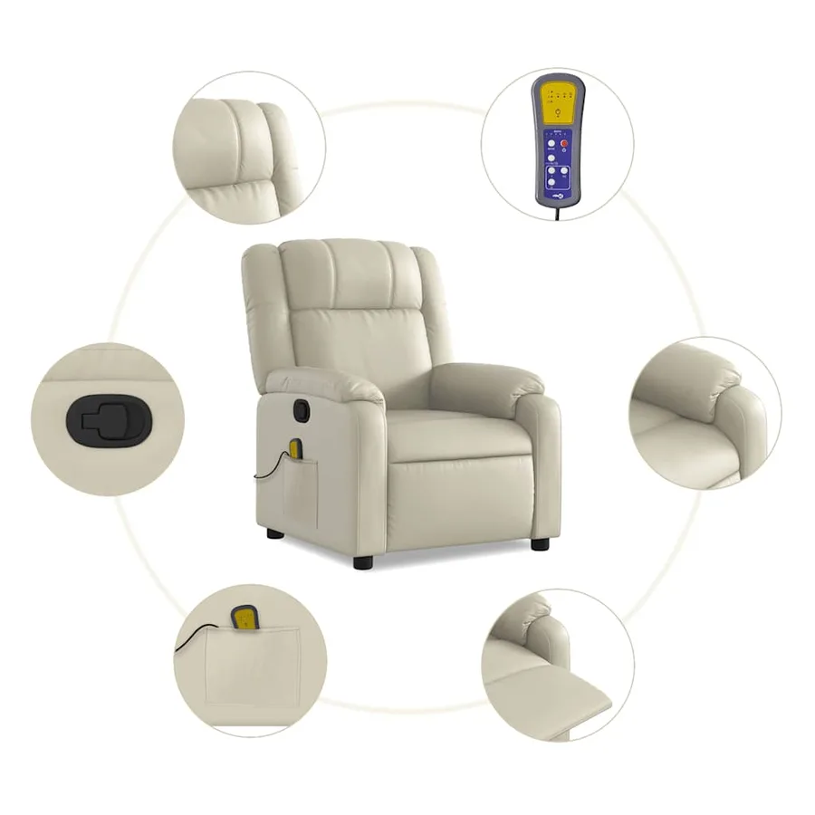 Fauteuil de massage inclinable crème similicuir - 6