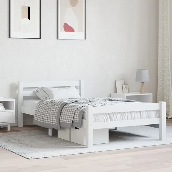 Cadre de lit sans matelas blanc bois de pin massif 100x200 cm