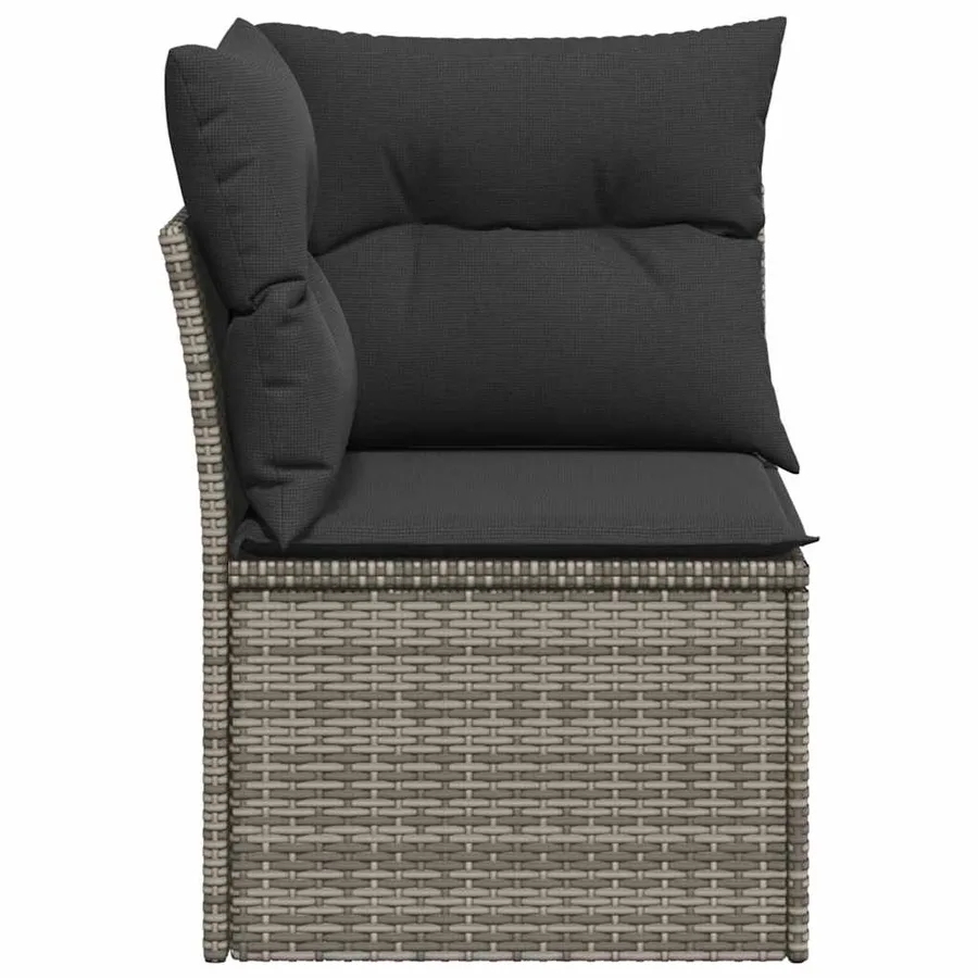 Canapé d'angle de jardin avec coussins gris résine tressée - 5