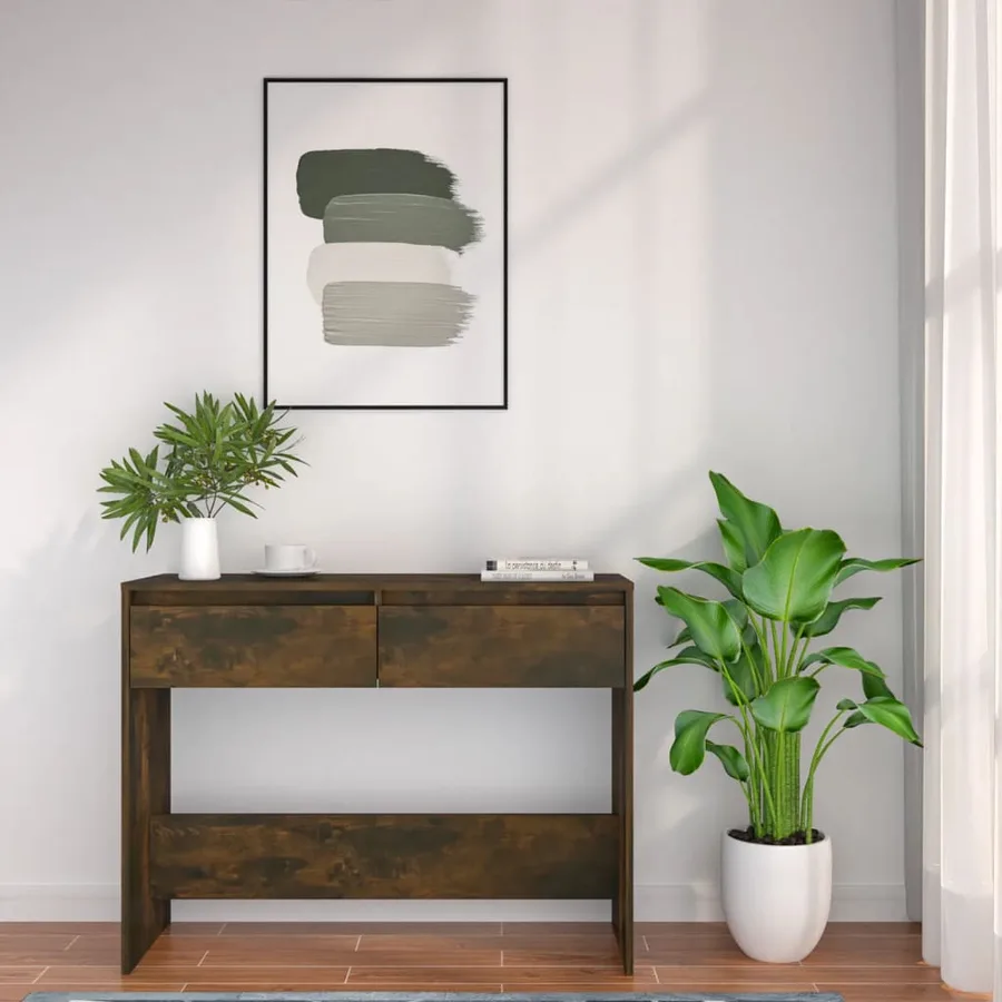 Table console chêne fumé 100x35x76,5 cm bois d'ingénierie - 4