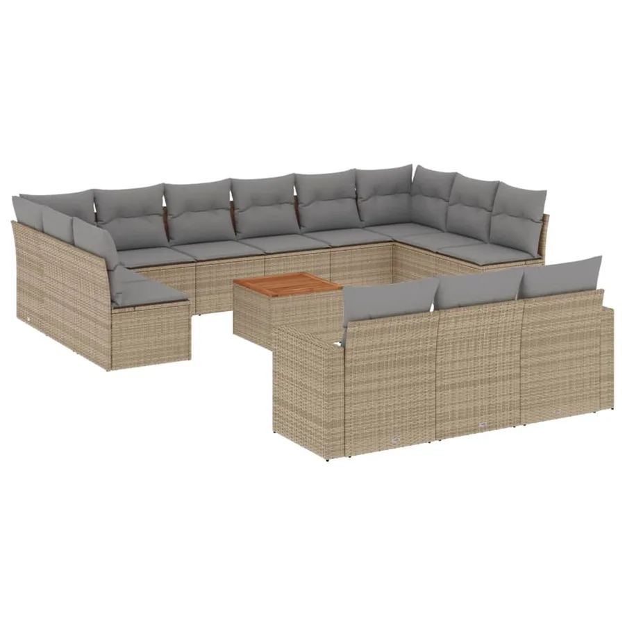 Salon de jardin avec coussins 14 pcs beige résine tressée - 2