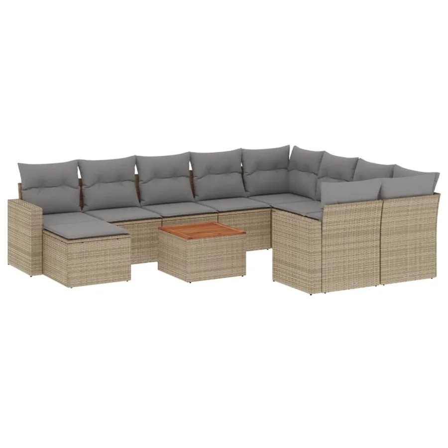 Salon de jardin 11 pcs avec coussins beige résine tressée - 2