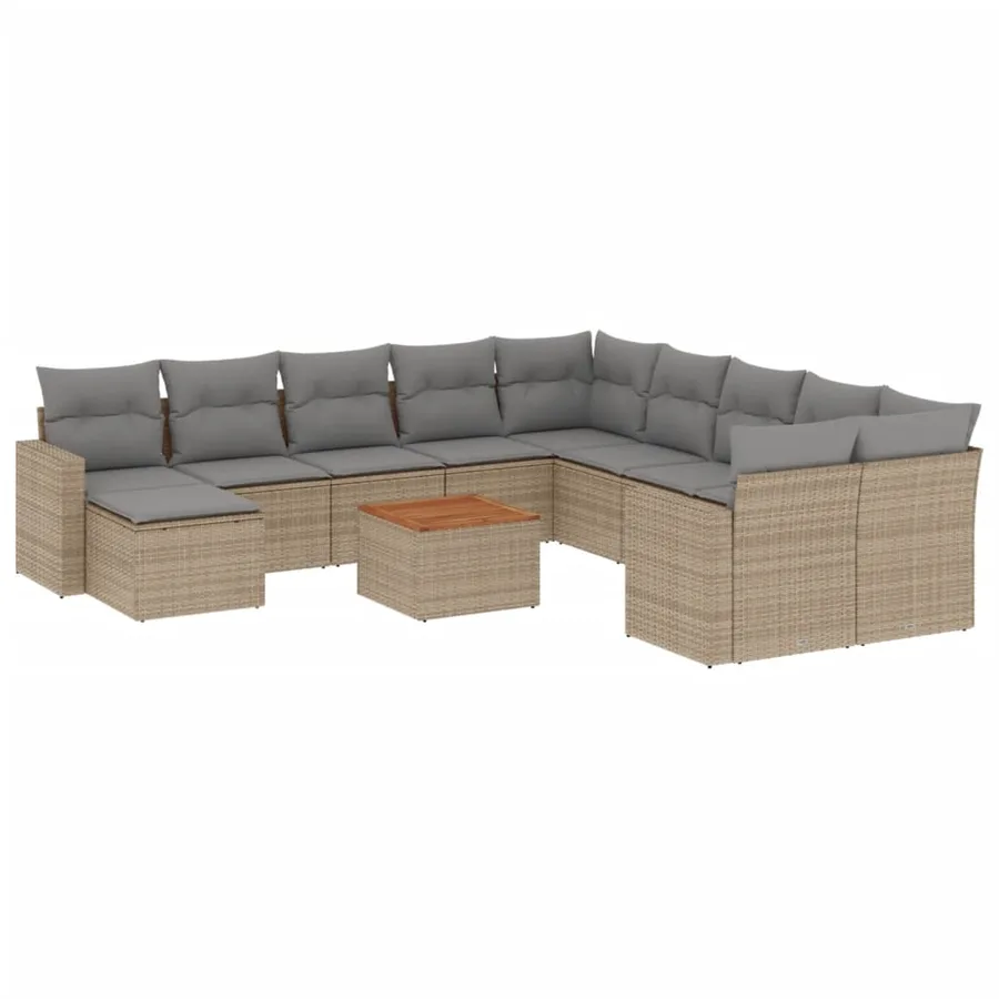 Salon de jardin avec coussins 12 pcs beige résine tressée - 2