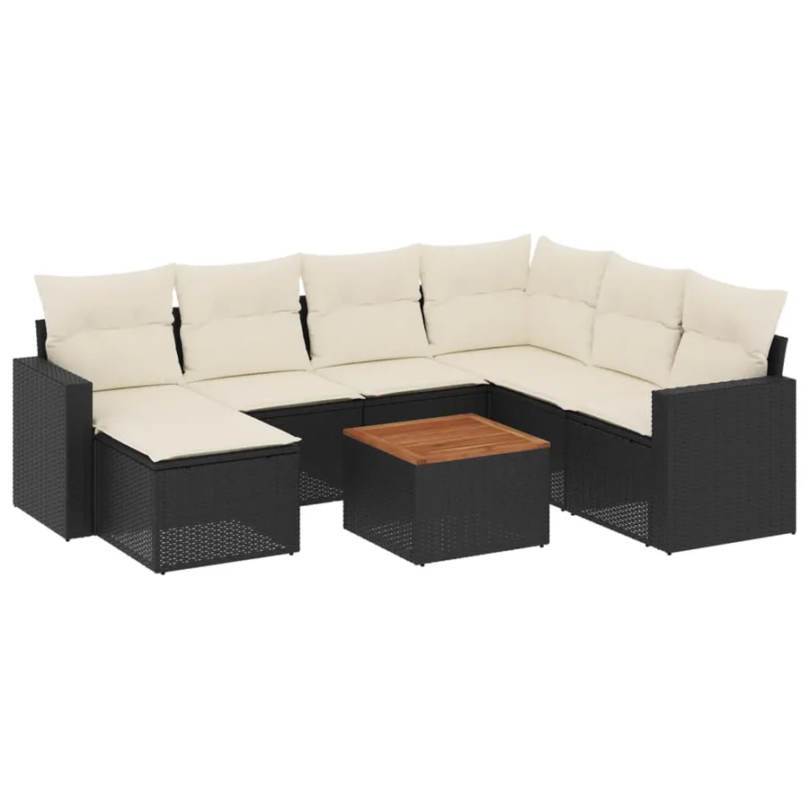 Salon de jardin 8 pcs avec coussins noir résine tressée - 2